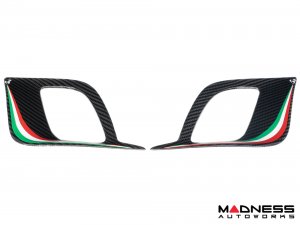 FIAT 500 Front Side Air Duct Diffuser Set - Carbon Fiber - Italian Racing Stripe w/ White Scorpion - NA Model